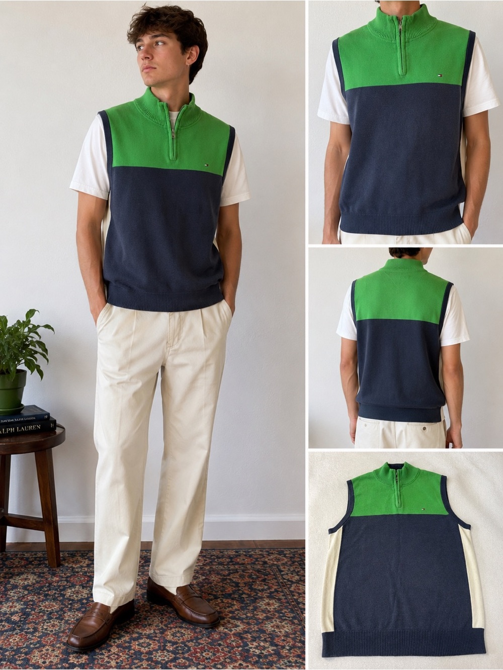 Tommy Hilfiger Colorblock Quarter Zip Sweater Vest Preppy Golfcore M